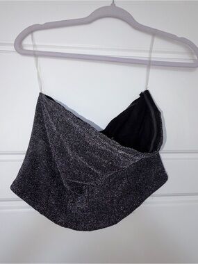 Sparkly Black Silver Sleeveless Crop Top